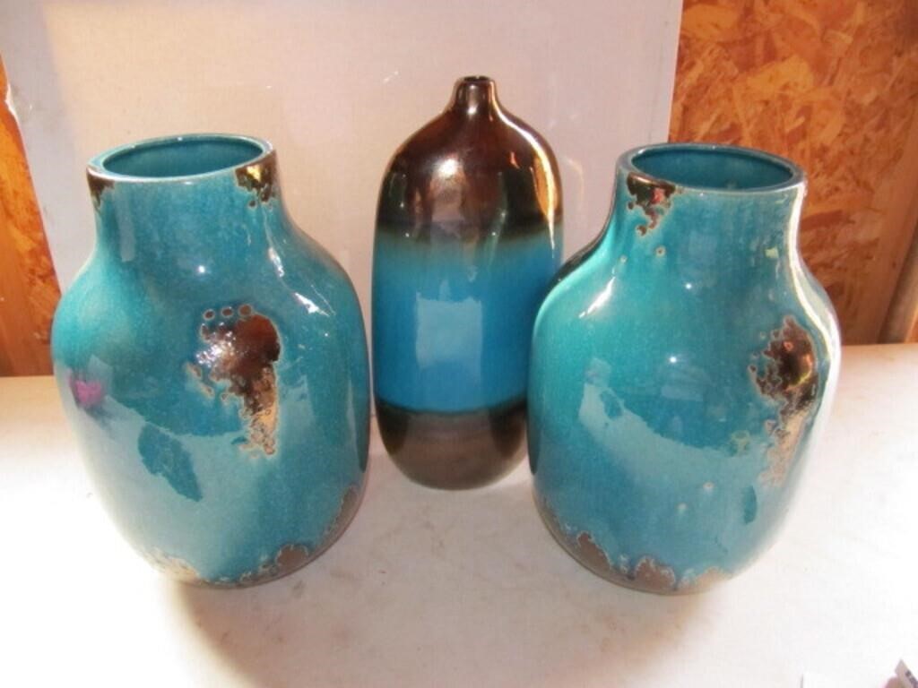 3pc Drip Glaze Accent Pottery Vase Set