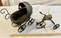 TOYS - MINIATURE BABY BUGGY & TRICYCLE