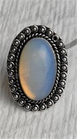 White Opal Colored Ring Size 8 German Silver