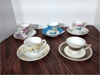 5 teacup and saucer sets made in occupied Japan