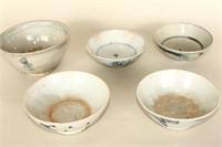 Five Annamese 16th Century  Blue and White Bowls,