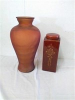 Large 19" frosted glass vase and 13" tall ceramic