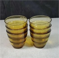 6 amber colored glass cups