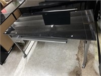 Black Glass Top Rolling Desk , One Drawer