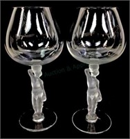 (2) Bayel Frosted Nude Figural Crystal Stemware