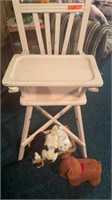 VINTAGE WOOD HIGH CHAIR, TOY WAGON