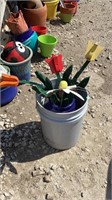 Bucket, flower pot, fake flower decorations