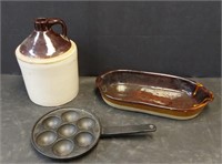 JUG, CAST IRON EGG SKILLET,  AND MORE