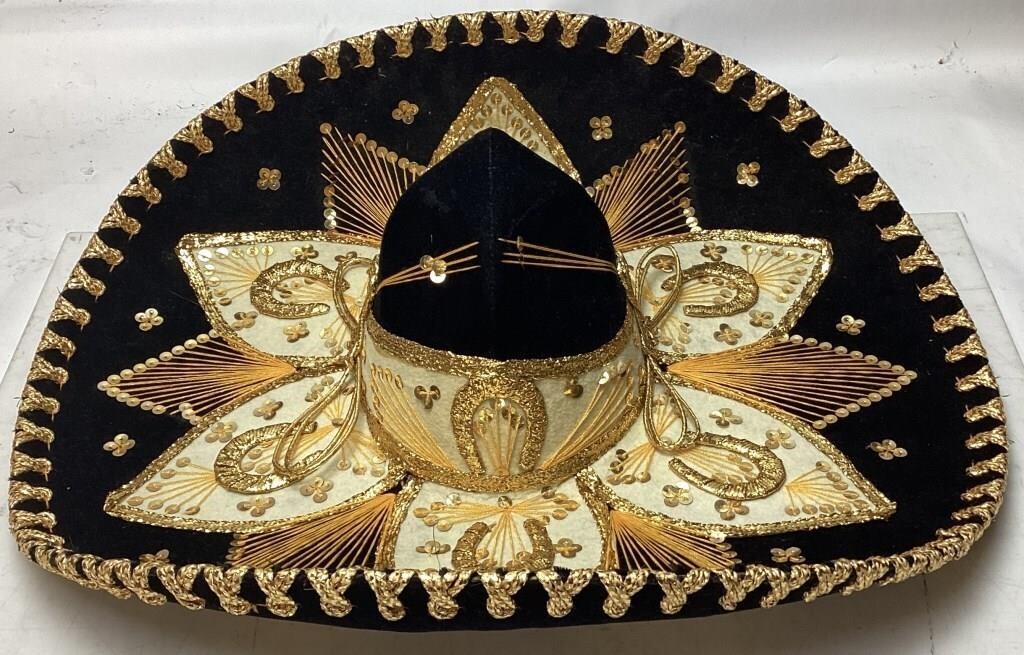 VTG. PIGALLE GOLD DECORATED MEXICAN SOMBRERO