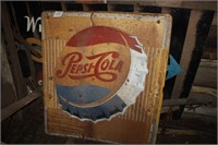 Painted tin Pepsi sign & more