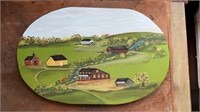 Hand painted royal country scene on an oval wood