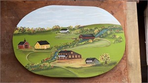 Handpainted royal country scene on an oval wood