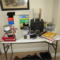 Large Lot of Office Supplies, Brief Case, router +
