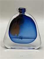 Blue Glass Flask Style Vase VTG