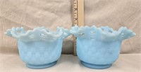 Vintage Fenton Satin Matte Blue Baskets