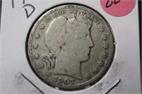 1907-D Barber Silver Half Dollar