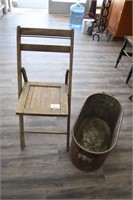 Wooden Folding Chair and Copper Boiler