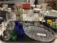 Vintage Drinking Glasses, Vases, Server.