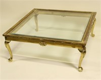 VINTAGE BAKER BRASS COFFEE TABLE WITH GLASS TOP
