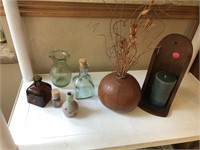 Bottles, Gourd vase and wood candle holder