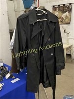 WOMAN'S BLACK FAUX LEATHER COAT WITH KNITTED HOOD