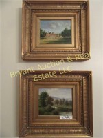 PAIR OIL PAINTINGSCOLD COLORED FRAME