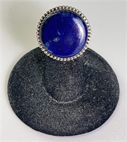 Sterling Large Round Blue Lapis Lazuli Ring 8 Gr