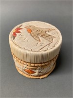 Native Lidded Quill Box with Bird Detail