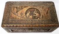 Vintage Asian Wood Box Hand Carved Hong Kong