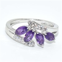 Silver Amethyst Cz(0.8ct) Ring