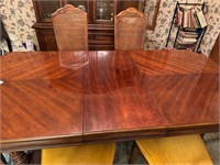Fruitwood dining table w/ 6 chairs, leaf  82"x 40"