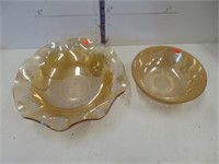 Iris carnival glass bowls, up to 12" dia