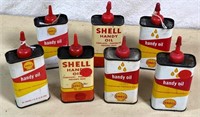7 pcs- Vintage 4oz SHELL oil cans