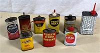 9pcs vintage 4oz oil & fluid cans