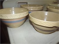 3 Stoneware Bowls W/Decorated Tops