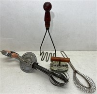 Vintage rotary  egg beater, jar lid remover, etc