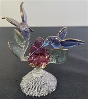 Blown Glass Hummingbirds w/ Lily Figurine