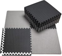 Interlocking EVA Foam Tiles, Black/Gray, 24 Tiles