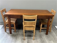 Sturdy Wood Table w/ Drawer, Three Chairs