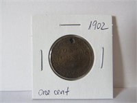 1902 CANADA LARGE ONE CENT- HAS A HOLE