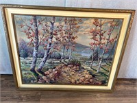 Signed Oil Painting Pathway with Spring Trees