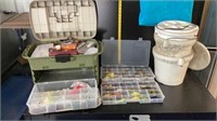 Tackle Box Full Of Tackle and Minnow Buckets