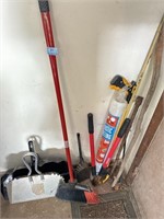 YARD TOOLS: DUST PAN, BROOM, PLASTIC SHEETING,