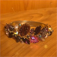 Gold Tone & Purple Faux Stone Bangle Bracelet