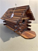 VINTAGE HAND MADE LOG CABIN BIRD HOUSE 9 in x 16