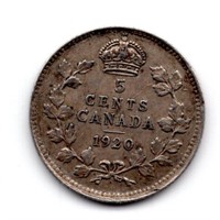 1920 Canada 5 Cents Silver Coin