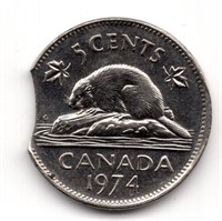 1974 Canada 5 Cent Clipped Planchet Error