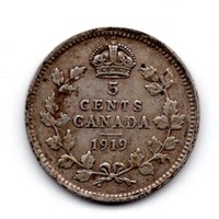 1919 Canada 5 Cents Silver Coin
