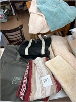 Bags, blanket, bath rugs