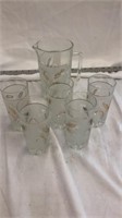 Water Pitcher & 5 Glasses Gold & Wheat Set